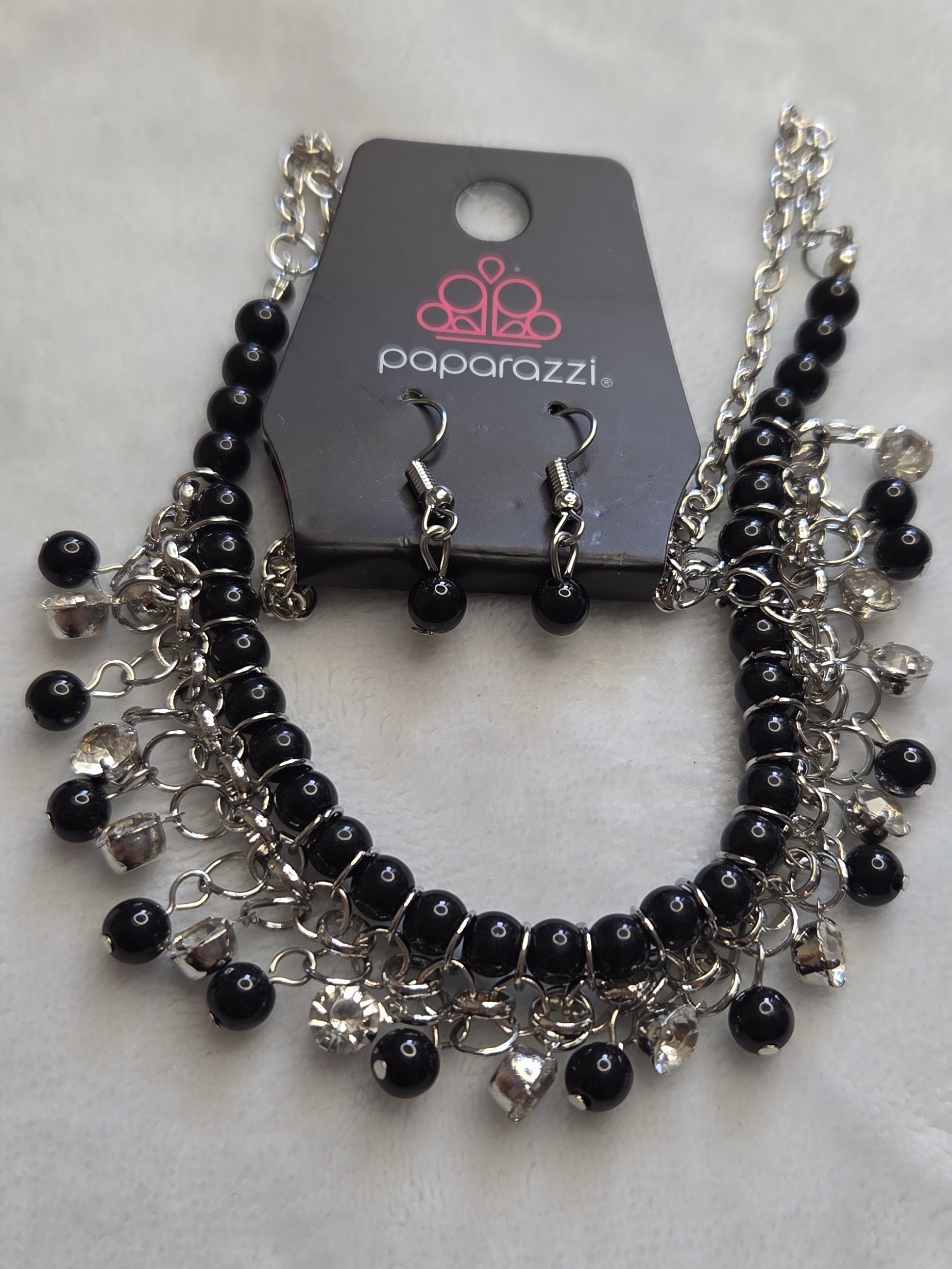 Paparazzi Black Beaded Fringe Necklace With Dangle Earrings